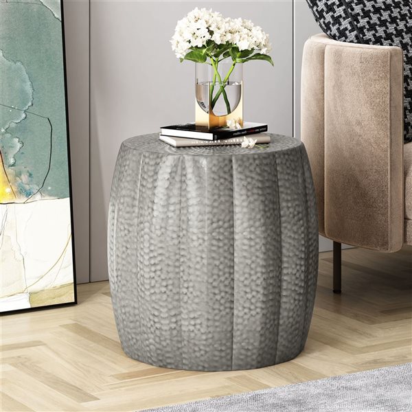 WELLFOR 18.25 W x 17.25-in H Antique Silver Metal Pumpkin-Like Modern Side Table