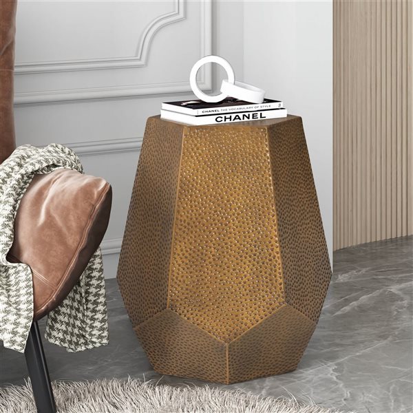 WELLFOR 20.5 W x 22.75-in H Brushed Antique Gold Hammered Metal Geometric Side Table