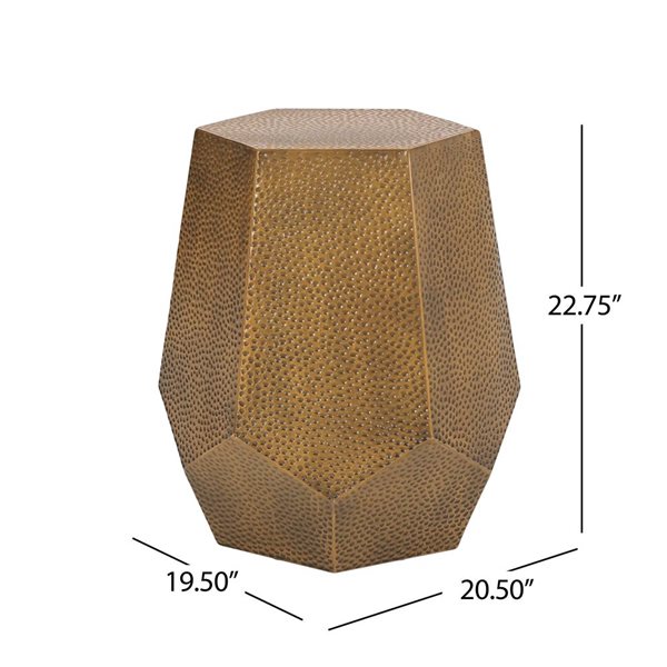 WELLFOR 20.5 W x 22.75-in H Brushed Antique Gold Hammered Metal Geometric Side Table