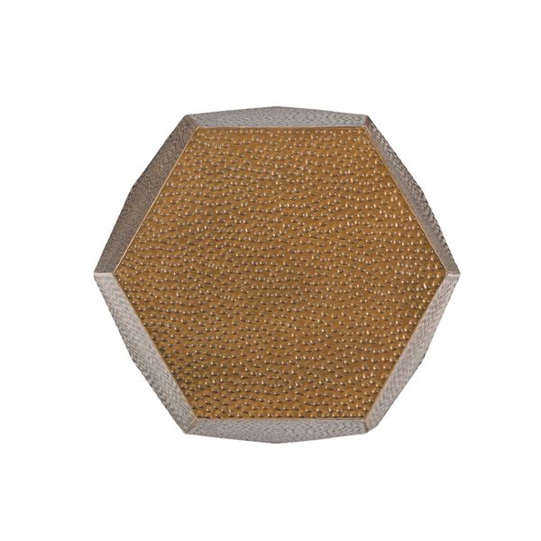 WELLFOR 20.5 W x 22.75-in H Brushed Antique Gold Hammered Metal Geometric Side Table