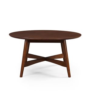 WELLFOR 36-in dia Walnut Wood Mid-Century Modern Round Coffee Table