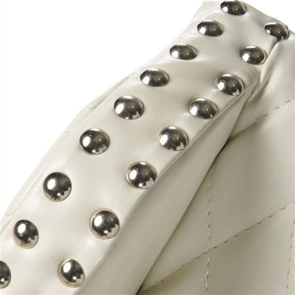 WELLFOR Off-White Faux Leather/Black Wood Contemporary Bucket Seat Bar Stool w/ Nailheads