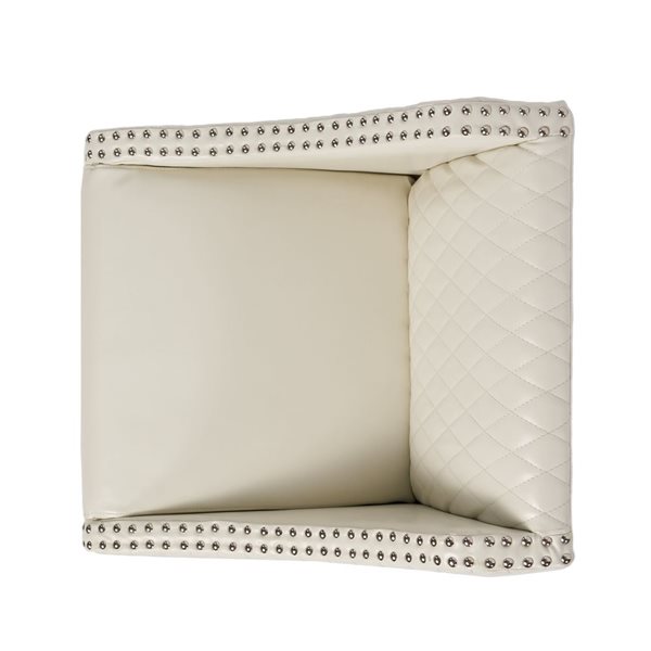 WELLFOR Off-White Faux Leather/Black Wood Contemporary Bucket Seat Bar Stool w/ Nailheads