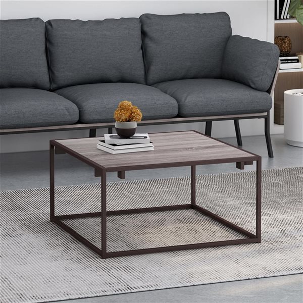 WELLFOR 34 x 34-in Grey MDF/Brown Metal Frame Modern Industrial Coffee Table