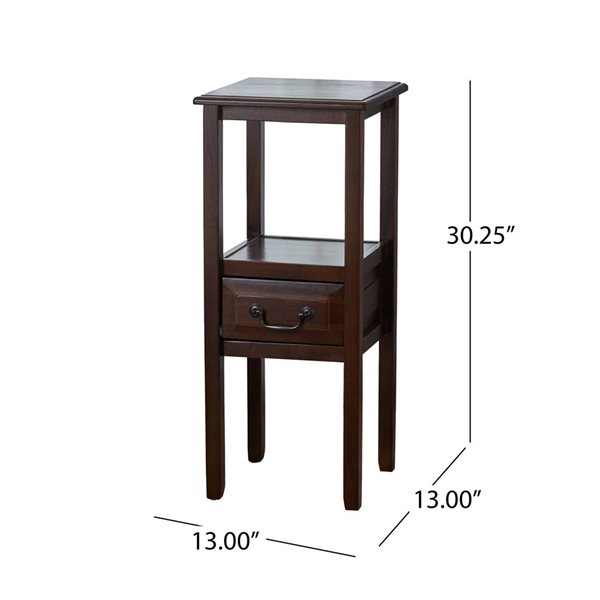 WELLFOR 13 W x 30.25 H Brown Acacia Wood Accent End Table w/ Drawer