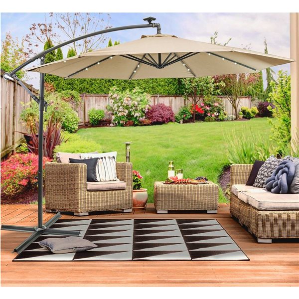 Think Patio Sun Ray 10-ft Aluminum Solar Ligthed Offset Umbrella with Cross Base - Beige