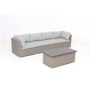 Ensemble de conversation 5 pièces pour patio Chambers Bay par Think Patio osier beige/coussins gris