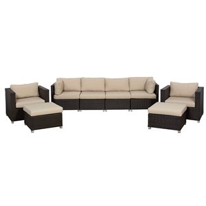 Ensemble de conversation 8 pièces pour patio Innesbrook par Think Patio osier brun avec coussins beiges inclus