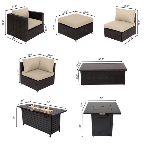 Ensemble de conversation 8 pièces pour patio Innesbrook par Think Patio osier brun avec coussins beiges inclus