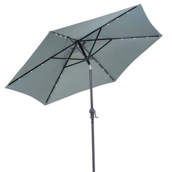 Think Pation Sun Ray 9-ft 6-Rib Round Umbrella with Solar-Powered Lighting - Grey