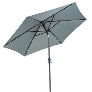 Think Pation Sun Ray 9-ft 6-Rib Round Umbrella with Solar-Powered Lighting - Grey