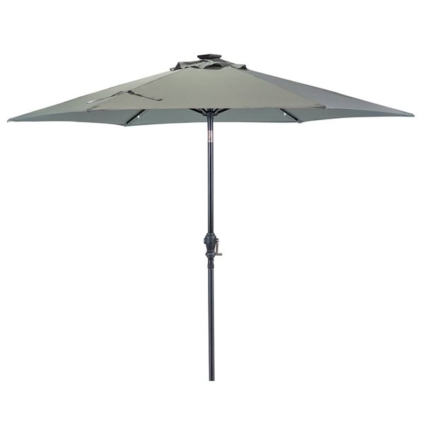 Think Pation Sun Ray 9-ft 6-Rib Round Umbrella with Solar-Powered Lighting - Grey