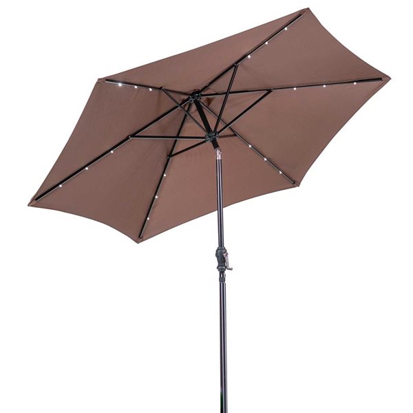 Think Pation Sun Ray 9-ft 6-Rib Round Umbrella with Solar-Powered Lighting - Cocoa Brown