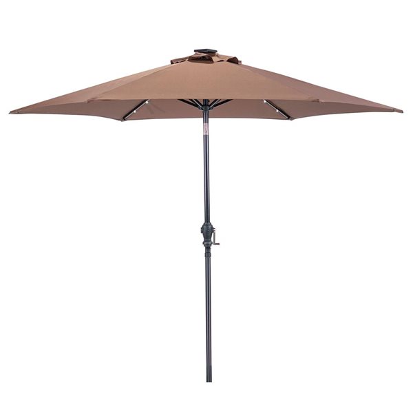 Think Pation Sun Ray 9-ft 6-Rib Round Umbrella with Solar-Powered Lighting - Cocoa Brown