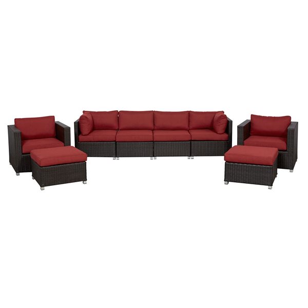 Ensemble de conversation 8 pièces pour patio Innesbrook par Think Patio osier brun/coussins rouges