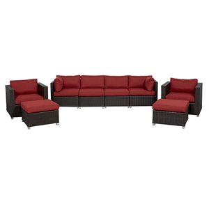 Ensemble de conversation 8 pièces pour patio Innesbrook par Think Patio osier brun/coussins rouges