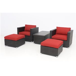 Ensemble de conversation 5 pièces pour patio Innesbrook par Think Patio osier brun/coussins rouges
