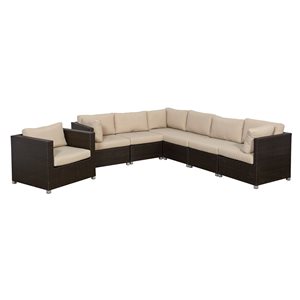 Think Patio Innesbrook Brown Wicker/Beige Cushion 7-Piece Patio Conversation Set