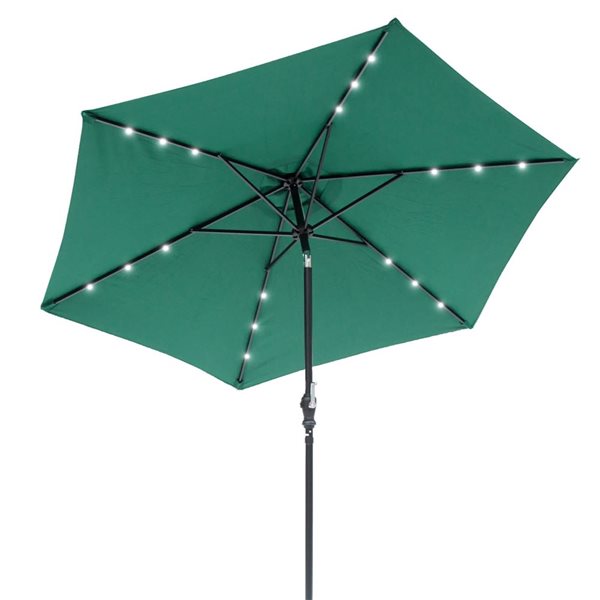 Think Pation Sun Ray 9-ft 6-Rib Round Umbrella with Solar-Powered Lighting - Hunter Green