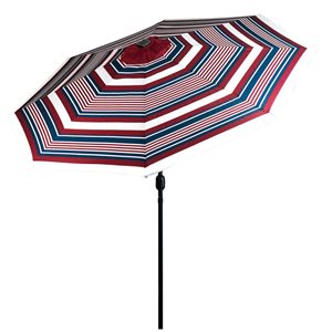 Think Pation Sun Ray 9-ft 8-Rib Round Umbrella with Solar-Powered Lighting - Blue/Red/White Striped