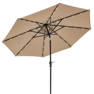 Think Pation Sun Ray 9-ft 8-Rib Round Umbrella with Solar-Powered Lighting - Beige