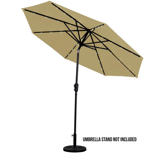 Think Pation Sun Ray 9-ft 8-Rib Round Umbrella with Solar-Powered Lighting - Beige