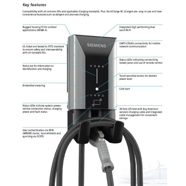 Siemens VersiCharge 48 AMP Level 2 Wi-Fi Electric Vehicle Charger