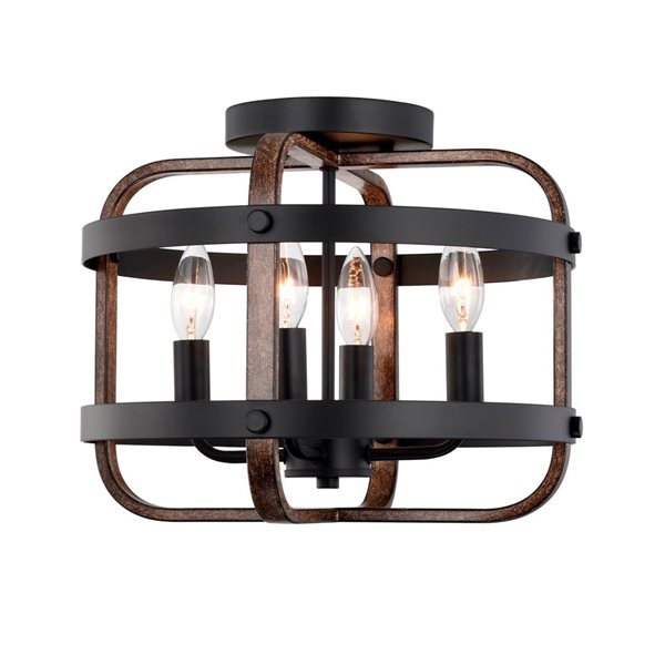 Home Accessories Inc Juno 4-Light 14-in L Matte Black and Wood Semi-Flush Mount Ceiling Light