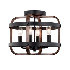 Home Accessories Inc Juno 4-Light 14-in L Matte Black and Wood Semi-Flush Mount Ceiling Light