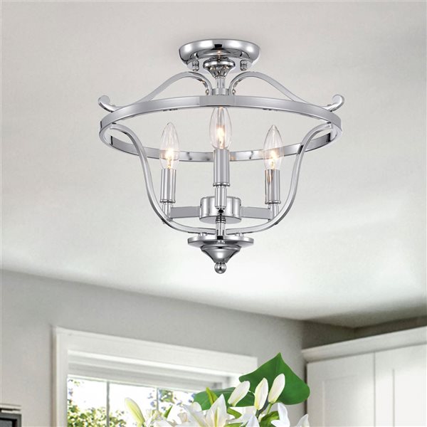 Home Accessories Inc Karl 3-Light 15-in L Chrome Semi-Flush Mount Ceiling Light