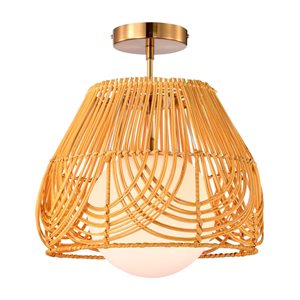 Home Accessories Inc Lada 1-Light 13-in L Rattan and Brass Semi-Flush Mount Ceiling Light