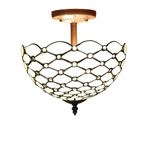 Home Accessories Inc Byanca 2-Light 15-in L White Glass Tiffany Syle Semi-Flush Mount Ceiling Light