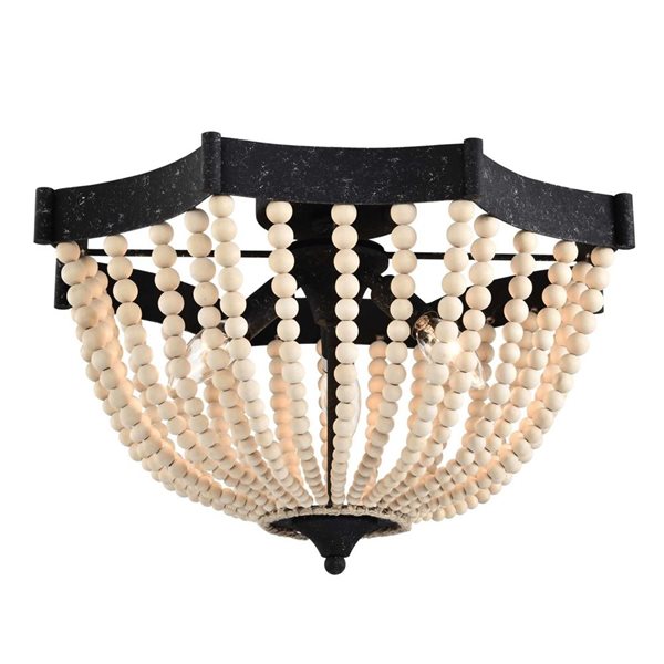 Home Accessories Inc Xasan 3-Light 19-in L Matte Black Natural Beads Bohemian Semi-Flush Mount Ceiling Light