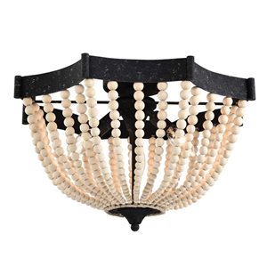 Home Accessories Inc Xasan 3-Light 19-in L Matte Black Natural Beads Bohemian Semi-Flush Mount Ceiling Light