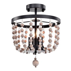 Home Accessories Inc Valentina 3-Light 12-in Black Bohemian Bead Semi-Flush Mount Ceiling Light