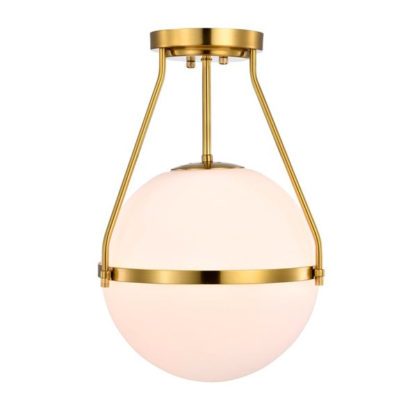 Home Accessories Inc Lomique 1-Light 11-in L Brass and Frosted Globe Semi-Flush Mount Ceiling Light