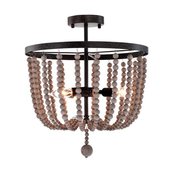 Home Accessories Inc Roxelana 3-Light 18-in L Rustic Iron Bohemian Semi-Flush Mount Ceiling Light