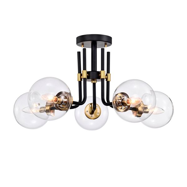 Home Accessories Inc Laruda 5-Light 26-in L Matte Black and Gold Sputnik Style Semi-Flush Mount Ceiling Light