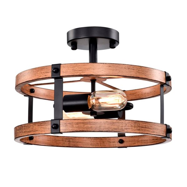 Home Accessories Inc Deyan 2-Light 14-in L Black Drum Shape Semi-Flush Mount Ceiling Light