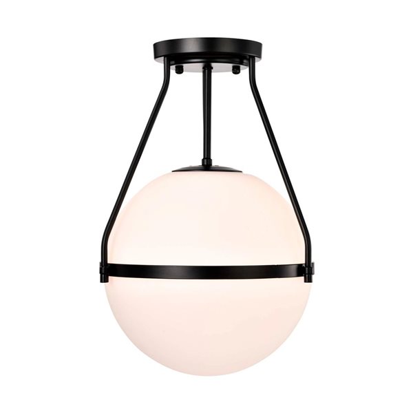 Home Accessories Inc Lomique 1-Light 11-in L Black and Frosted Globe Semi-Flush Mount Ceiling Light