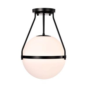 Home Accessories Inc Lomique 1-Light 11-in L Black and Frosted Globe Semi-Flush Mount Ceiling Light