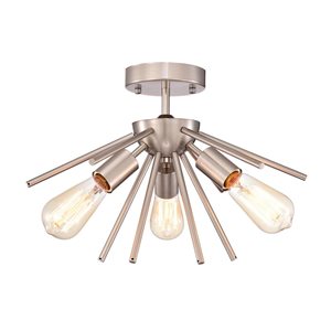 Home Accessories Inc Amalia 3-Light 17-in L Nickel Mid-Century Sputnik Semi-Flush Mount Ceiling Light