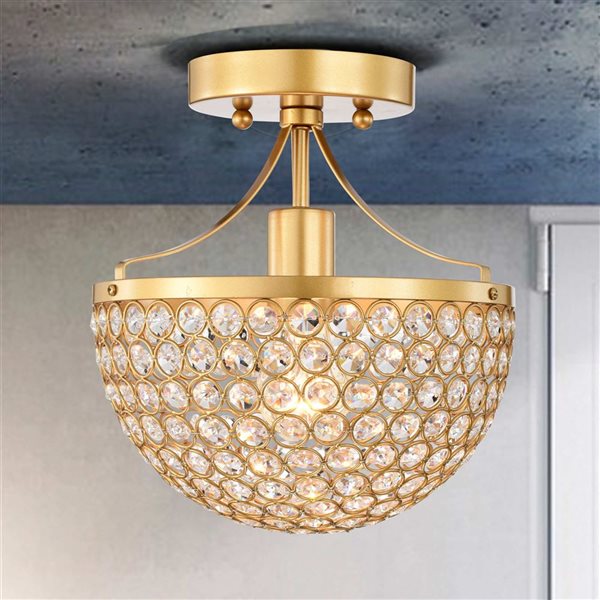 Home Accessories Inc Laverna 1-Light 9.5-in L Gold Semi-Flush Mount Crystal Ceiling Light