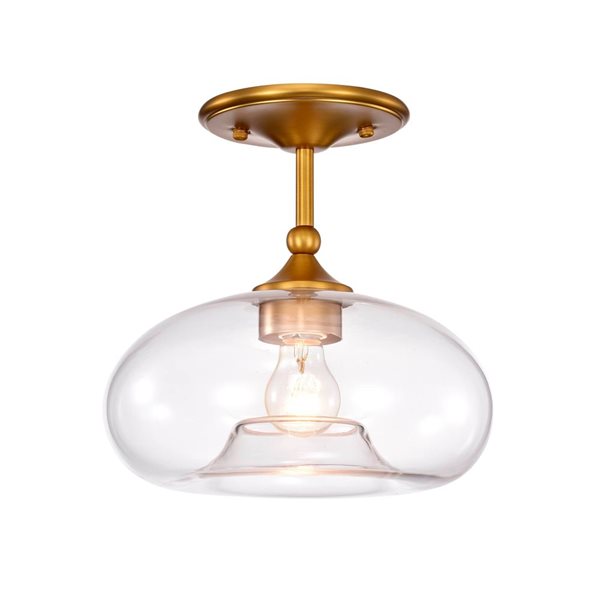 Home Accessories Inc Masix 1-Light 11-in L Brass and Glass Semi-Flush Mount Ceiling Light