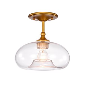 Home Accessories Inc Masix 1-Light 11-in L Brass and Glass Semi-Flush Mount Ceiling Light