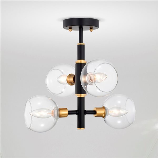 Home Accessories Inc Silvia 4-Light 15-in L Matte Black and Brass Semi-Flush Mount Ceiling Light