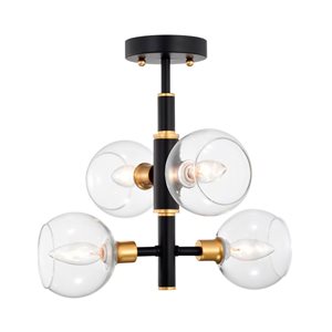 Home Accessories Inc Silvia 4-Light 15-in L Matte Black and Brass Semi-Flush Mount Ceiling Light