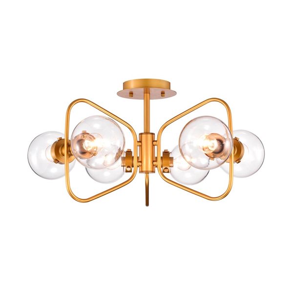 Home Accessories Inc Elaina 6-Light 20-in L Gold Geometric Metal Frame Semi-Flush Mount Ceiling Light