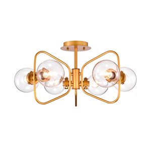 Home Accessories Inc Elaina 6-Light 20-in L Gold Geometric Metal Frame Semi-Flush Mount Ceiling Light