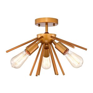 Home Accessories Inc Amalia 3-Light 17-in L Gold Mid-Century Sputnik Semi-Flush Mount Ceiling Light